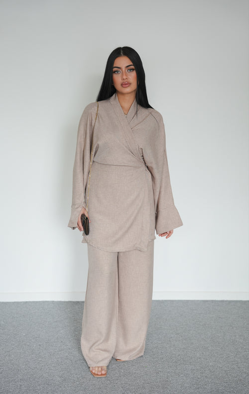 Ensemble effet lin taupe