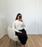 PULL LAINE BLANC BOUTONNÉ OR